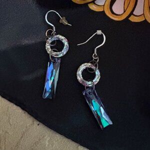 Vintage Czech Crystal Iridescent Aurora Borealis Dangle Earrings